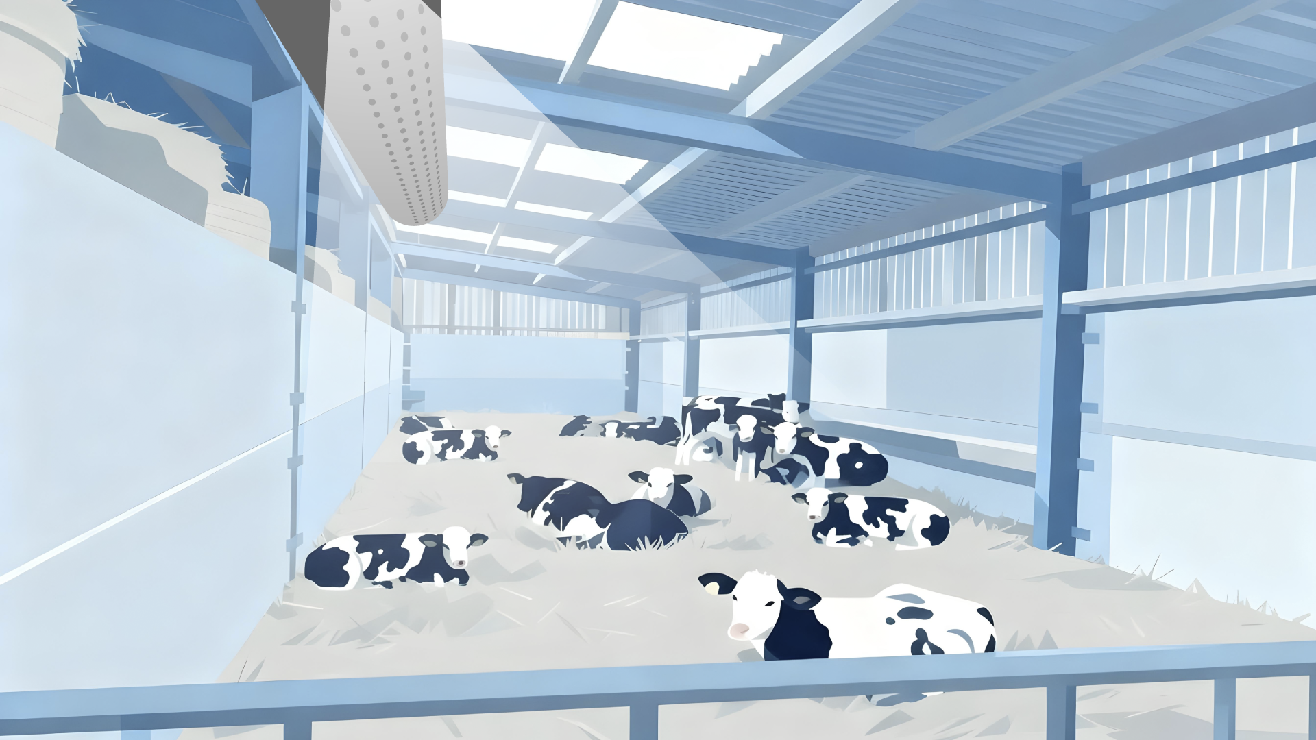 Climabarn ventilation system visualization of ventilation system inside a calf barn